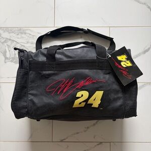 NWT Vintage 1990s 90s Jeff Gordon #24 NASCAR Leather Duffle Bag Black